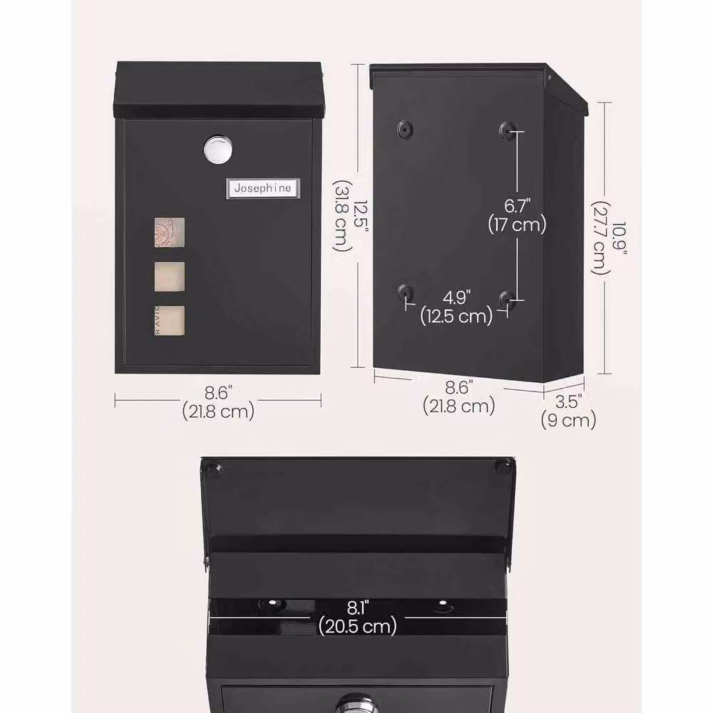 The Bazaarist Wall Mounted Post Box with Window and Nameplate, Black, W/D/H: 31.8 x 21.8 x 9.0 cm – 3