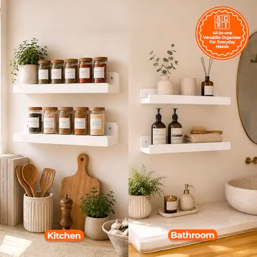 Innoteck Set of 2 White U-Shaped Floating Wall Shelves, 40 cm – 2