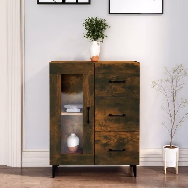 Berkfield Home Smoked Oak Sideboard in Brown, W/D/H: 69.5 x 34 x 90 cm