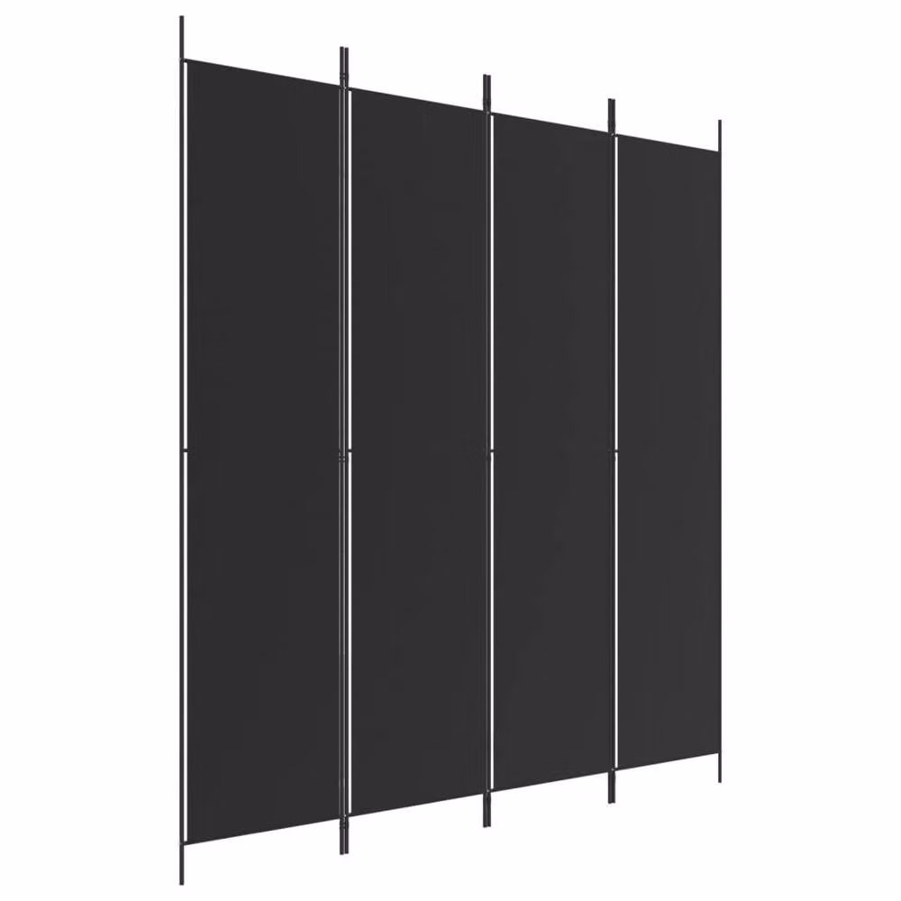 Berkfield Home 4-Panel Room Divider in Black Fabric and Metal, W: 200 cm, H: 220 cm – 2