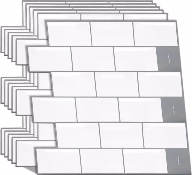 Walplus Glossy 3D Backsplash Tile Stickers in White