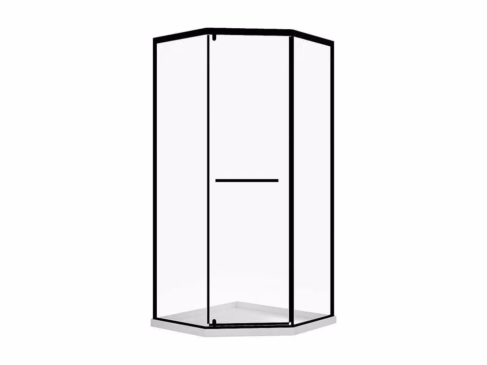 Vente-unique Pentagonal Glass Shower Enclosure with Tray, Matte Black, W/D/H: 90 x 90 x 195 cm – 2