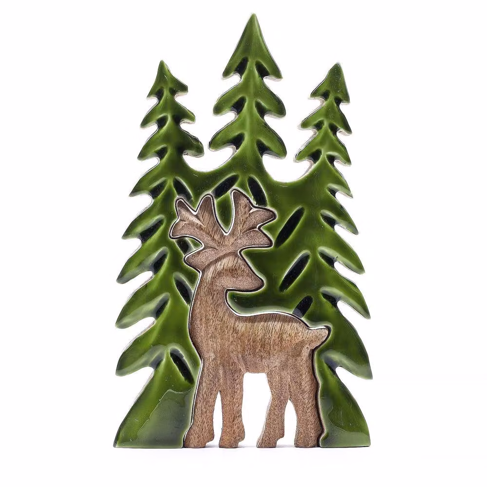Serenityy Lost in the Forest Stag in the Forest 3D Wooden Tabletop Decoration, Green – 2
