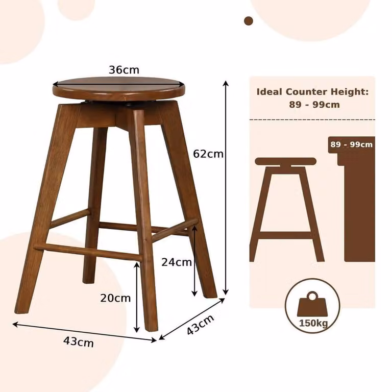 FORGEVIO 2-Pack Brown Rubberwood Counter Height Bar Stools