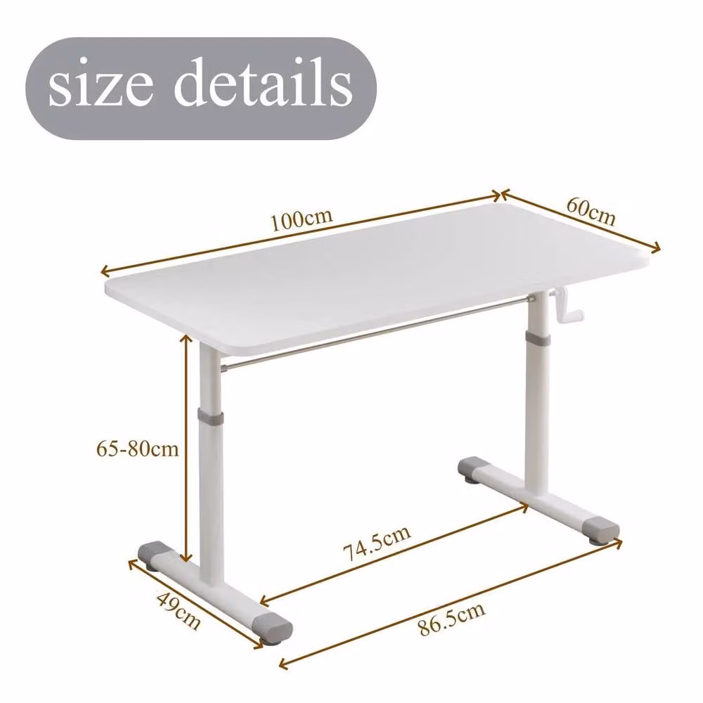 VOGREX White Height Adjustable Computer Desk with Manual Hand Crank for Home Office – 2