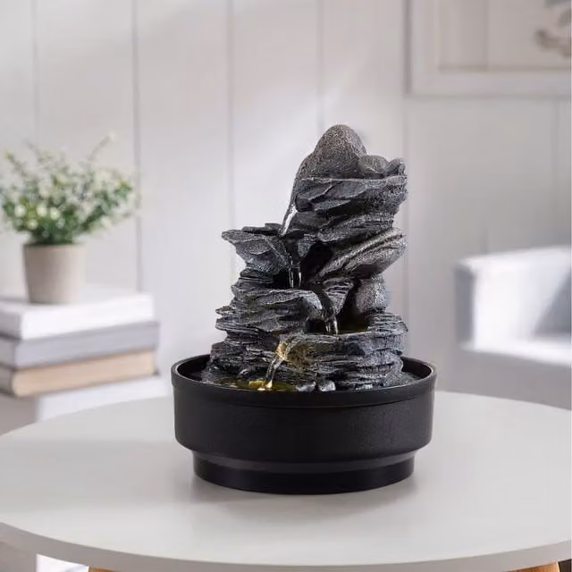 Lifeideas Organic Tabletop Electric Water Feature with LED Light, Grey, Diameter: 21 cm