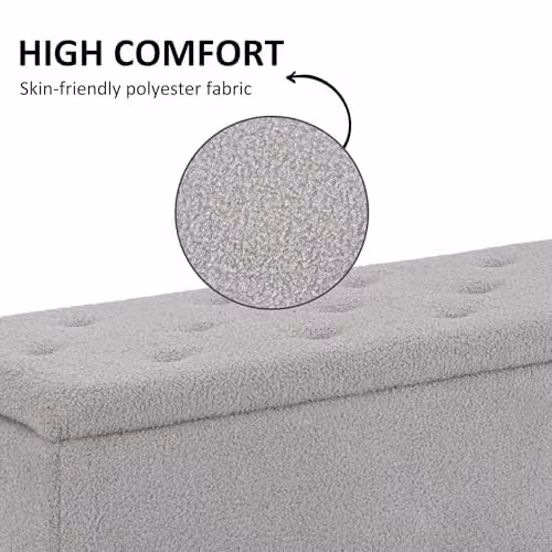 HOMCOM Modern Grey Upholstered Storage Ottoman with Rubberwood Legs, W/D/H: 95 x 38 x 45 cm – 5