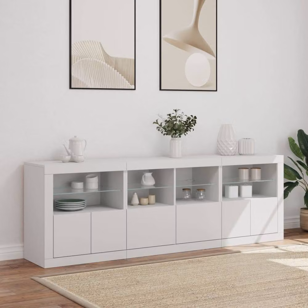 Berkfield Home Modern Glossy White Sideboard with Integrated LED Lights W: 202 cm, D: 37 cm, H: 67 cm – 2