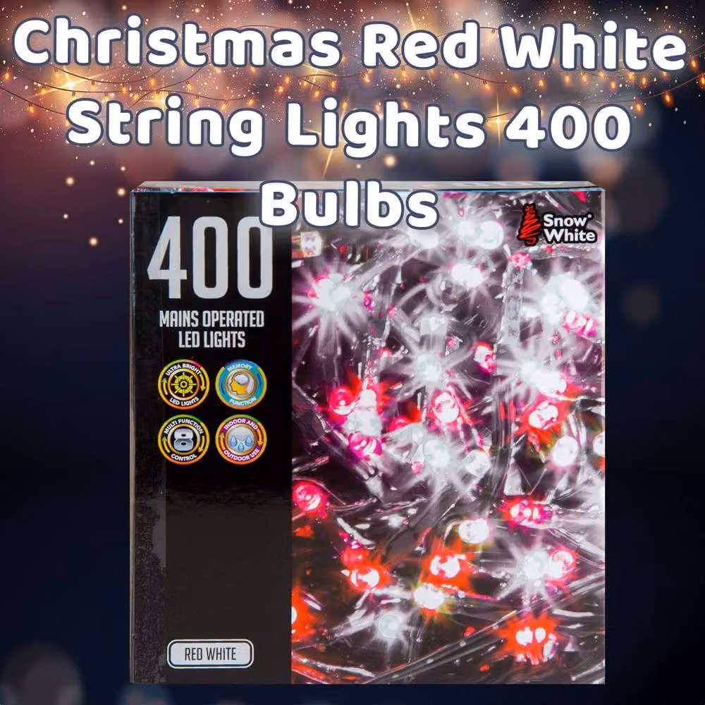 VFM e-Store Christmas Multicolour String Lights with 400 Red and White Bulbs, Length: 12m – 3