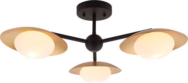 Perch & Parrow Cardassian Small Semi-Flush Mid-Century Glass Ceiling Light in Black and Silver