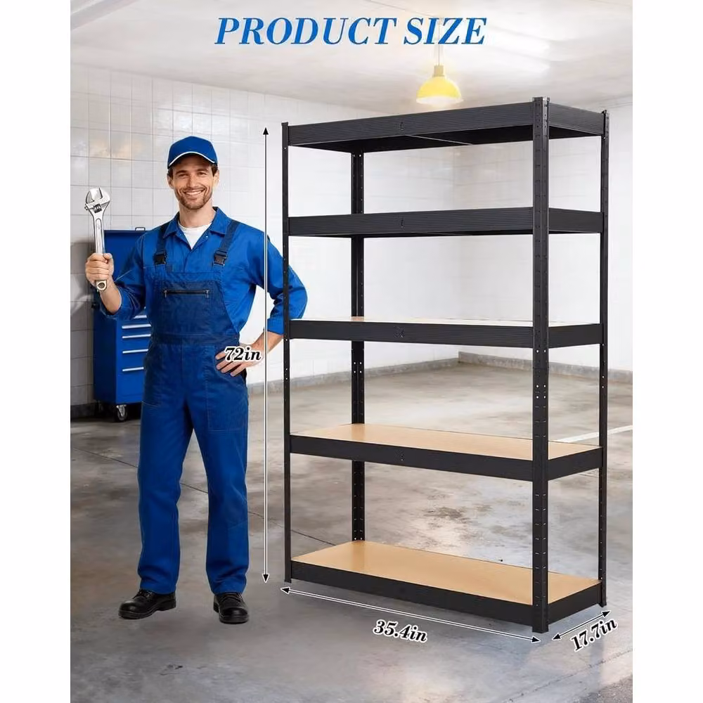 VOGREX Heavy Duty Metal and MDF Storage Shelves in Black, W/D/H: 91.44 x 45.72 x 182.88 cm – 2