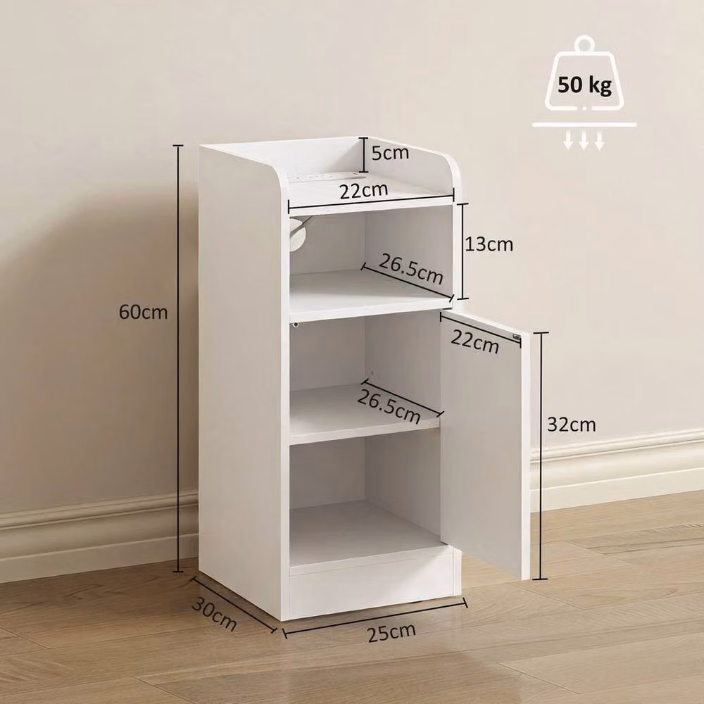 KORVIXA White Slim Bedside Table Set of 2 with Charging Station in Warm White – 2