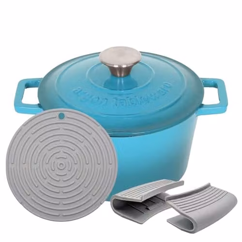 Argon Tableware Enamelled Cast Iron Casserole Dish with Self-Basting Lid, 2.8 l, Turquoise Petrol Blue – 1