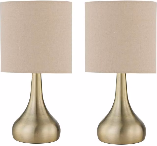 First Choice Lighting Set of 2 Romana Antique Brass Touch Table Lamps with Bronze Fabric Shades – 1