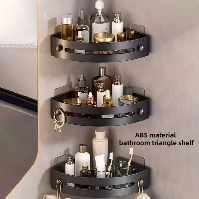 VOGREX 3 Layer Wall Mount Corner Shower Caddy with Hooks in Black – 1