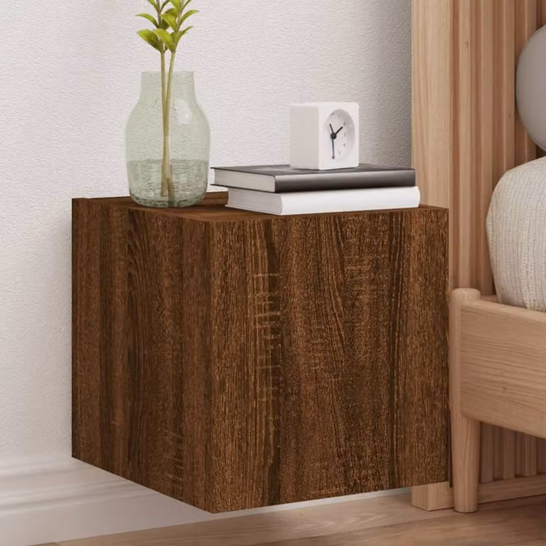 Berkfield Home Set of 2 TV Wall Cabinets with LED Lights in Brown Oak, W: 35 cm, D: 30.5 cm, H: 30 cm