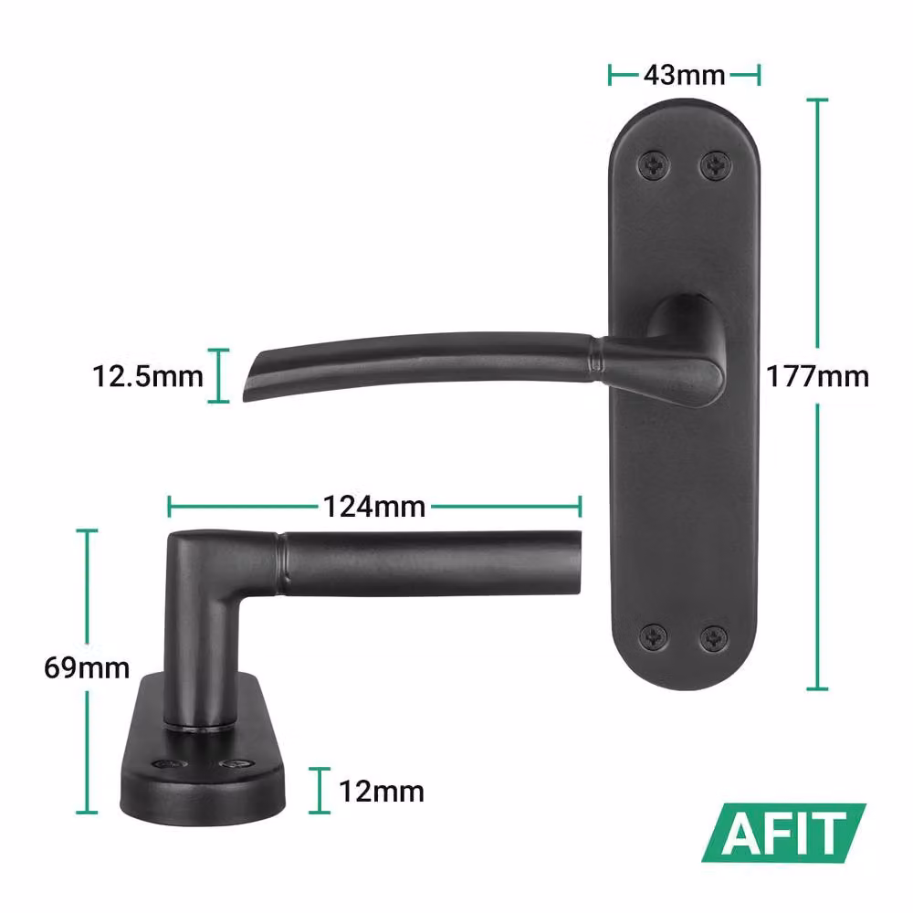 AFIT Matt Black Internal Latch Door Handles with Backplate, 1 Pair, W/D/H: 15.0 x 15.0 x 1.5 cm – 2
