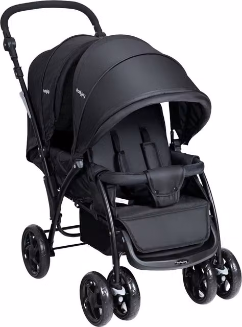 Costway Foldable Double Seat Baby Stroller with Suspension and Adjustable Handle, Black