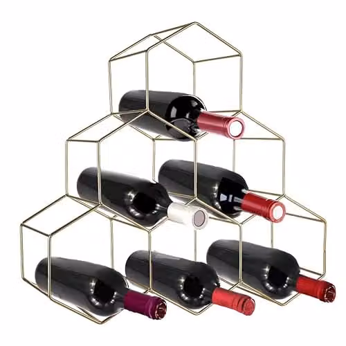 Premier Housewares 6 Bottle Gold Metal Wine Rack, Freestanding – 1