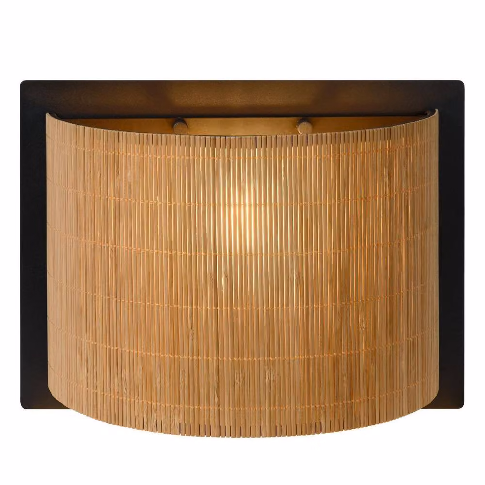 Lucide Magius Scandinavian Style Dimmable Wall Lamp in Brown with Rattan and Bamboo Details, H 22.0 cm x W 15.0 cm x D 15.0 cm – 3