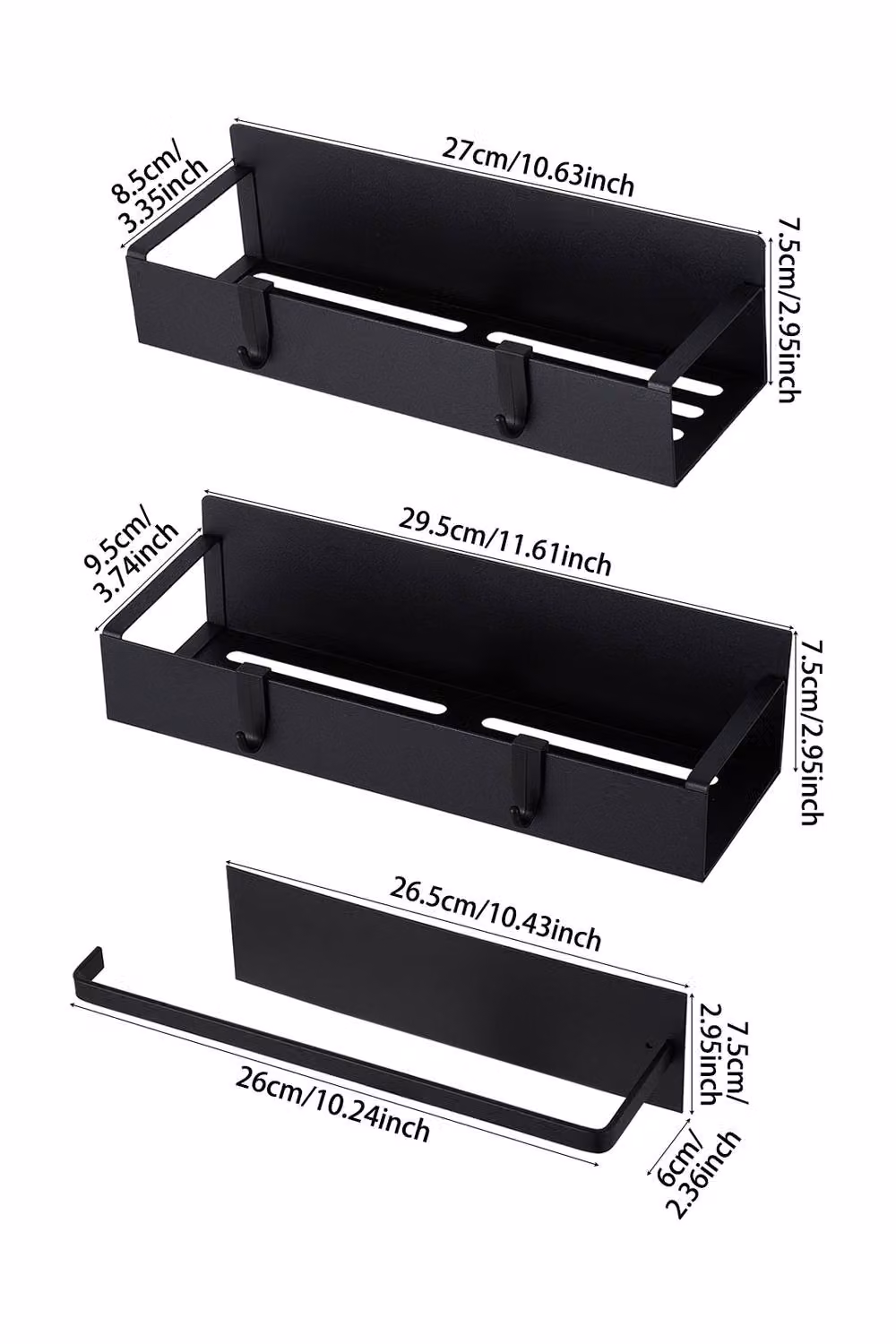 Living and Home 3-Piece Magnetic Metal Fridge Storage Shelf and Hanging Spice Rack with Paper Roll Towel Holder, Black – 2