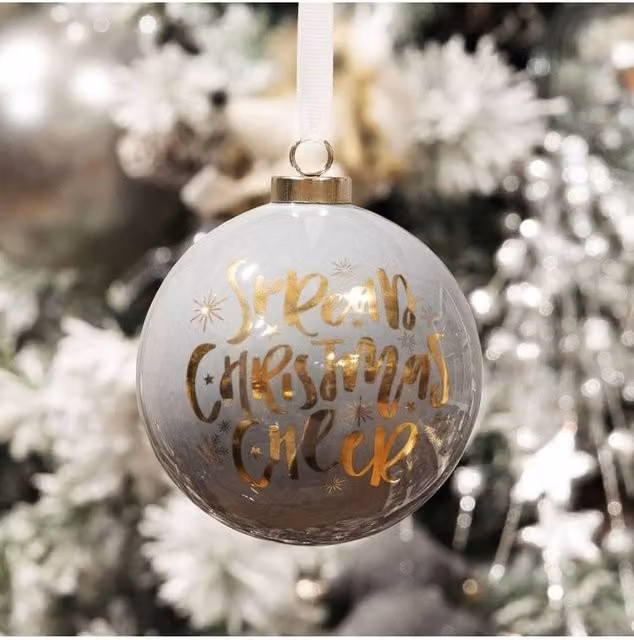 KDMD Ceramic Christmas Baubles in Grey, Gold and White, 2 Pack – 1