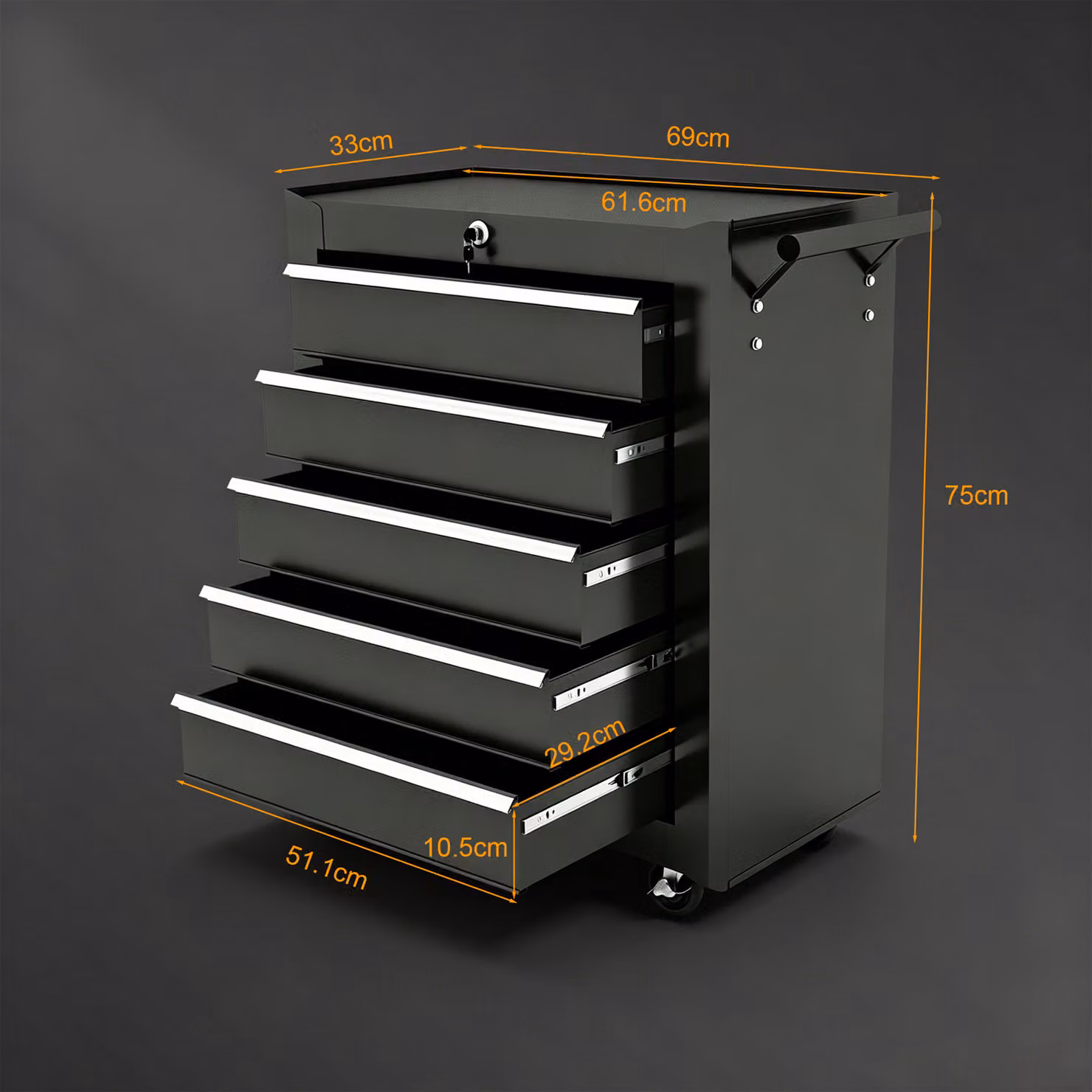 HOMCOM 5-Drawer Rolling Tool Storage Cabinet and Tool Chest in Black Steel – 3