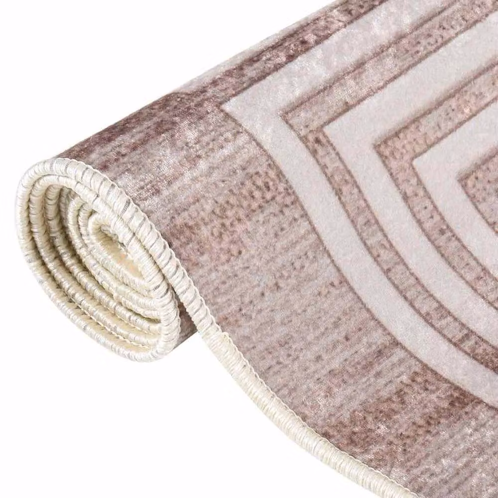 Berkfield Home Washable Geometric Round Anti Slip Rug in Beige, Diameter: 100 cm