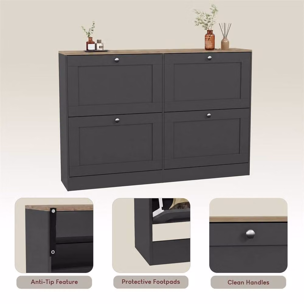 Kelvenix Modern Grey and Oak 4 Drawer Shoe Cabinet with Tilting Compartments – 3