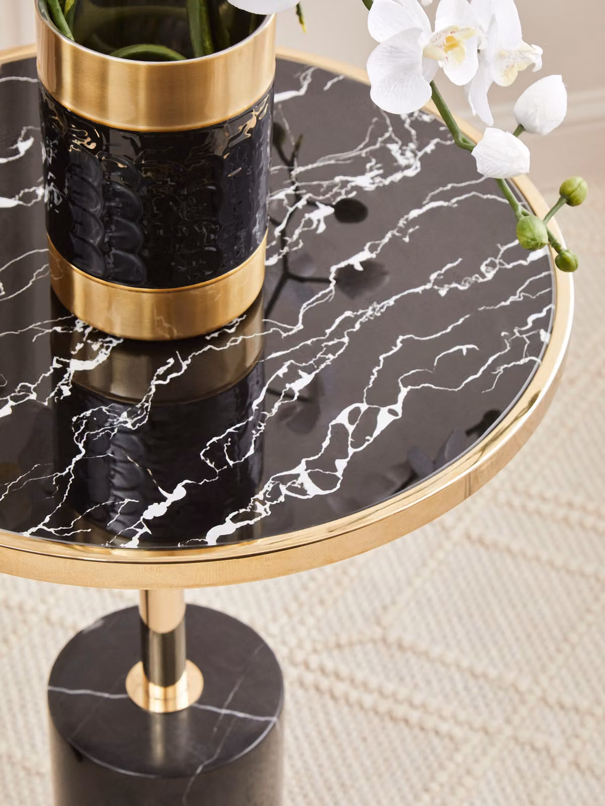 Orsina Round Black Marble Side Table with Gold Stainless Steel Frame – 4