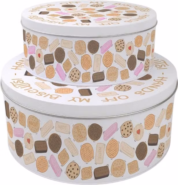 Purely Home Hands Off My Biscuits Novelty Round Cake Tin Set, Multicoloured