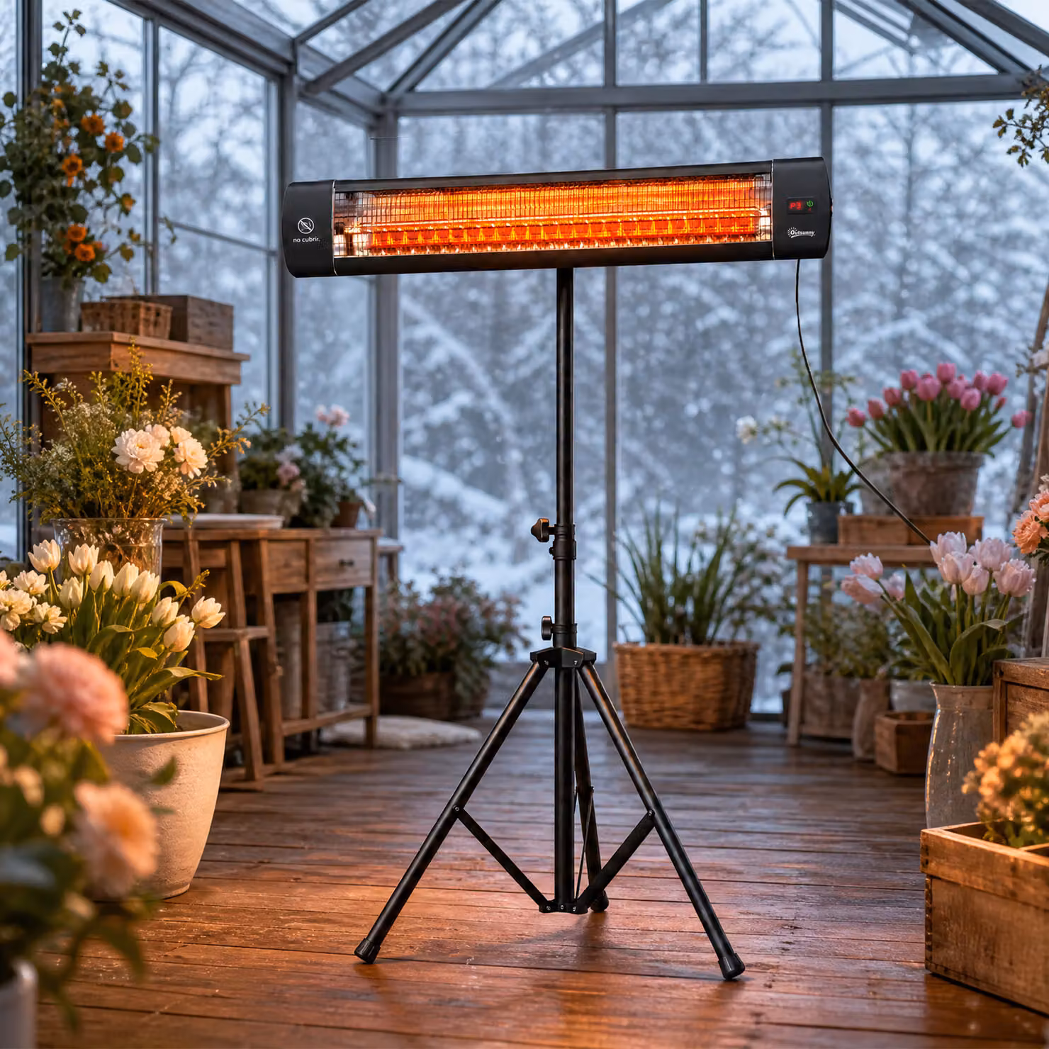 Outsunny 2500 W Electric Infrared Patio Heater with Tripod, IP65 Outdoor Garden Heater, Black – 8