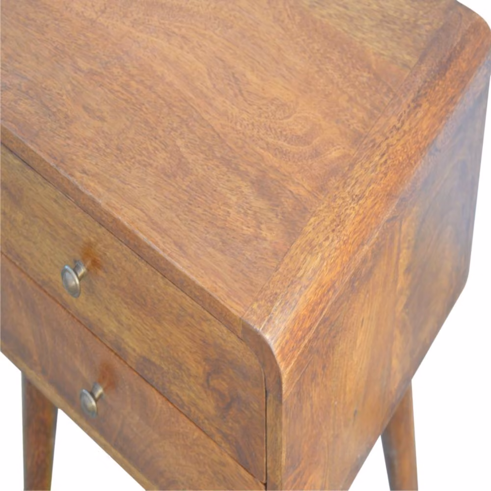 Matteo Solid Wood Curved Bedside Table with 2 Drawers in Dark Brown Chestnut Finish – 3