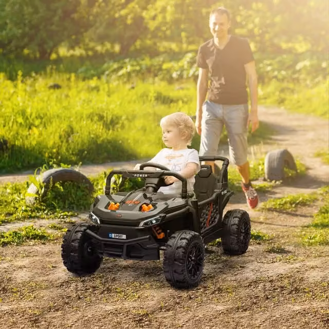 AIYAPLAY 12V Kids Ride on Electric Truck with Suspension and Light and Sound Effects, Black