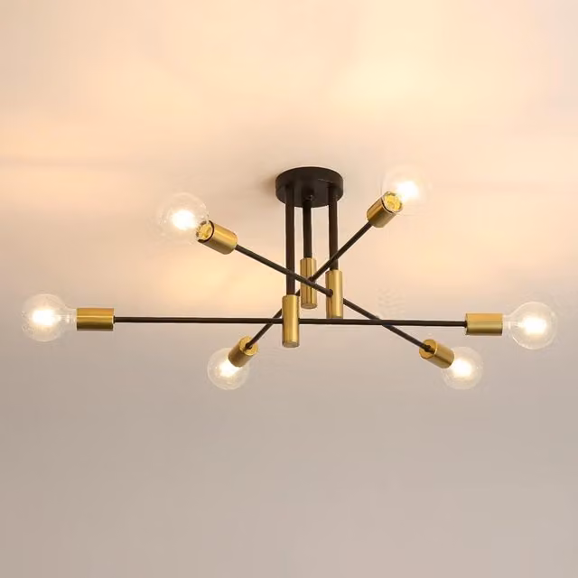 Pheashine Modern Retro Suspended Ceiling Light in Black and Gold/Brass, E27, Length: 71 cm