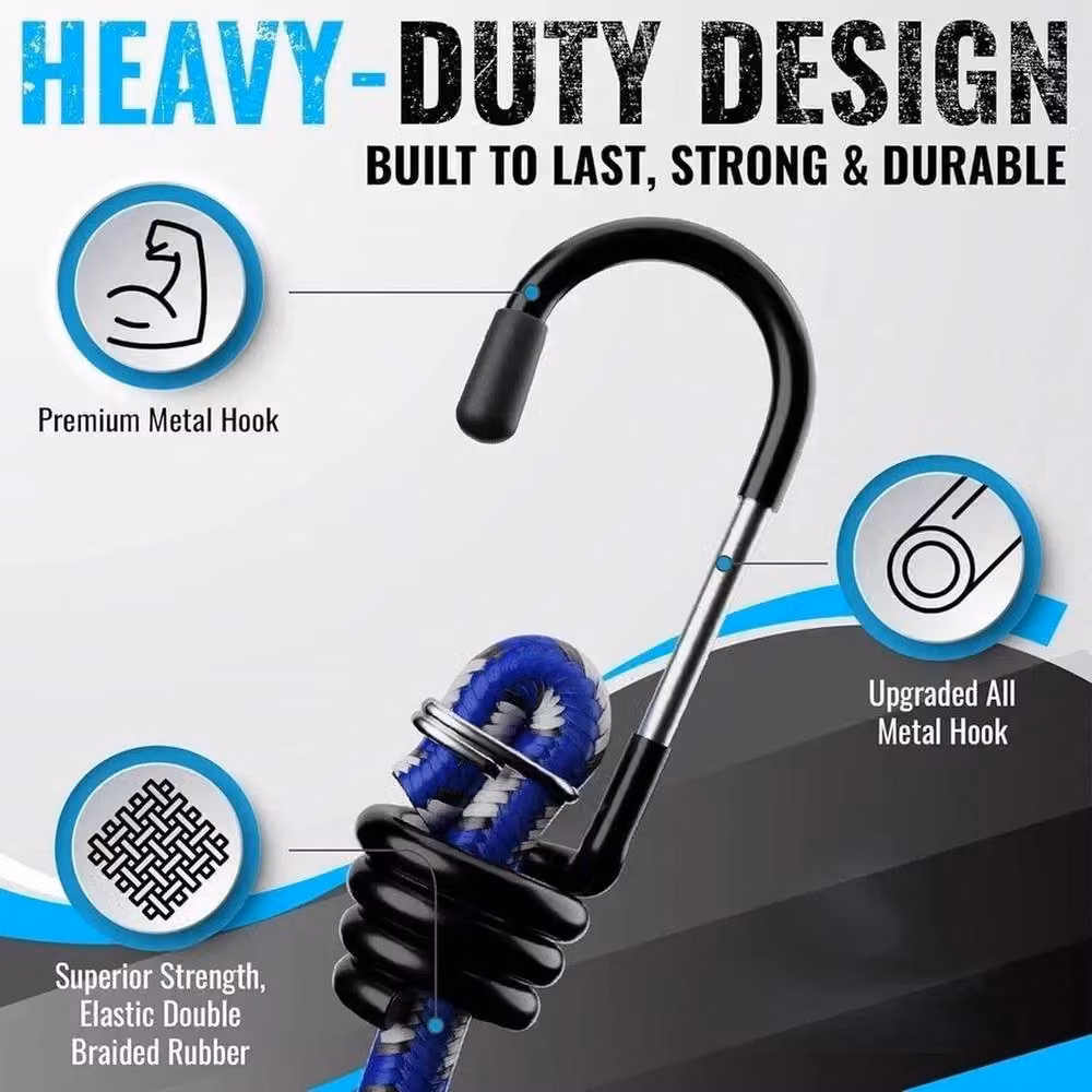 NESTLUNE Heavy Duty Assorted Hook Bungee Elastic Straps, Multicolour, W/D/H: 520 x 1000 x 52 cm – 2