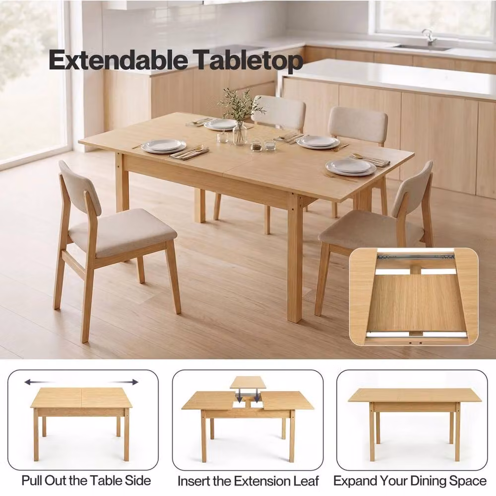 VOGREX Extendable Oak Rectangular Dining Table in Beige – 2