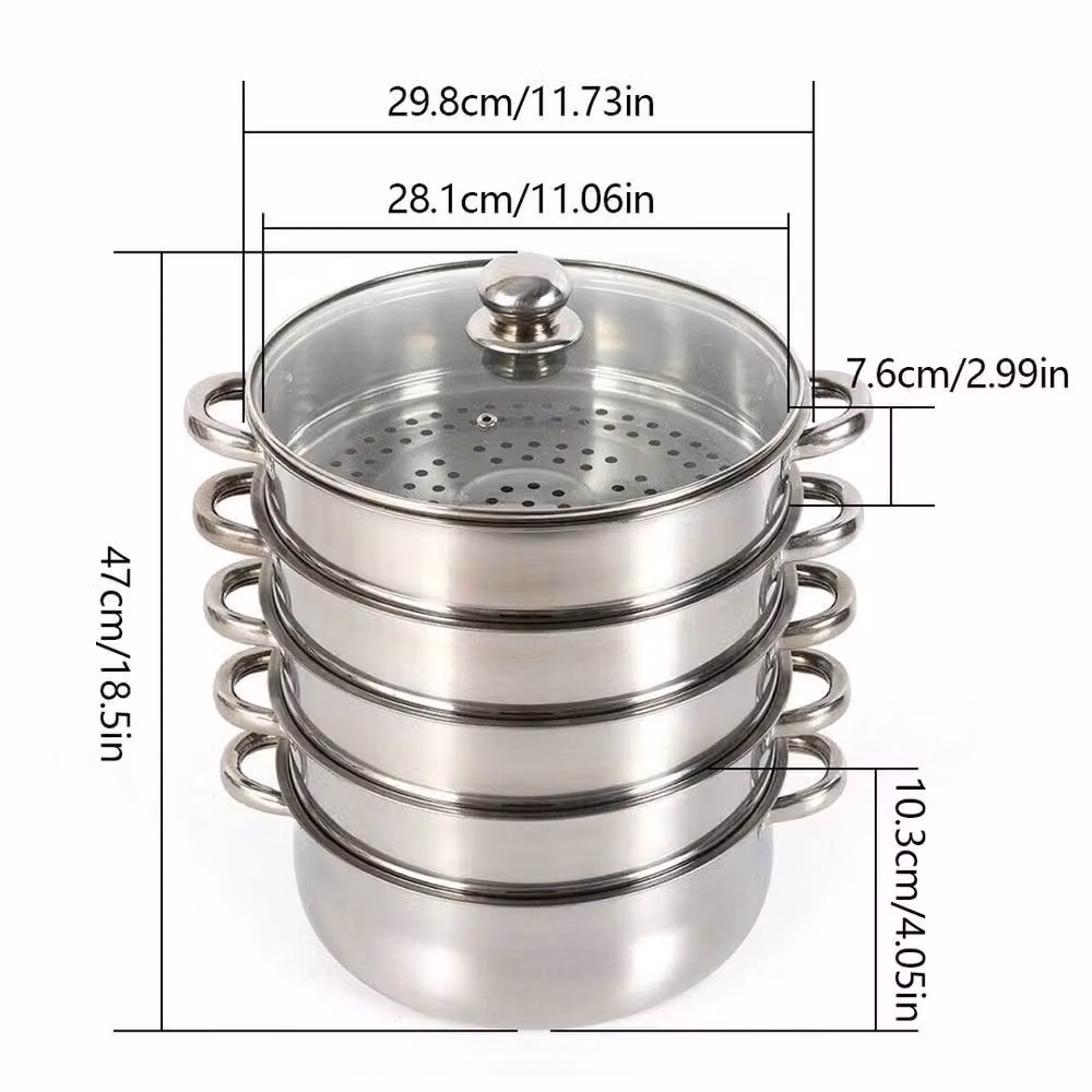 FLAVORA 5 Tier Stainless Steel Steamer Pot in Silver, Diameter: 30 cm, Height: 15 cm – 2