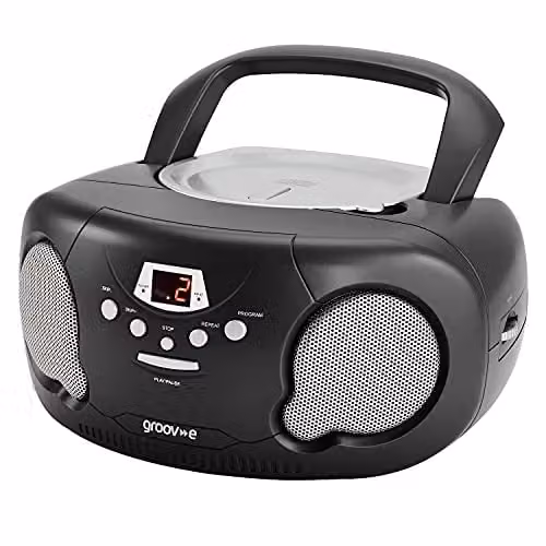 Groov-e Original Boombox Portable CD Player with Bluetooth and AM/FM Radio, Black
