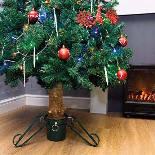 St Helens Home & Garden Traditional Christmas Tree Stand in Green for Real Trees up to 2.6m Tall – 2