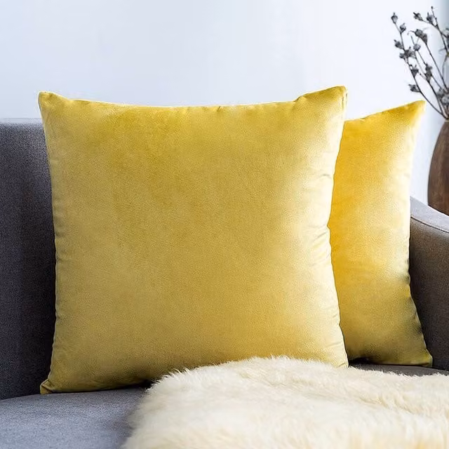 YnysTec Plush Velvet Square Cushion Cover in Yellow, W x D: 50 x 50 cm – 1