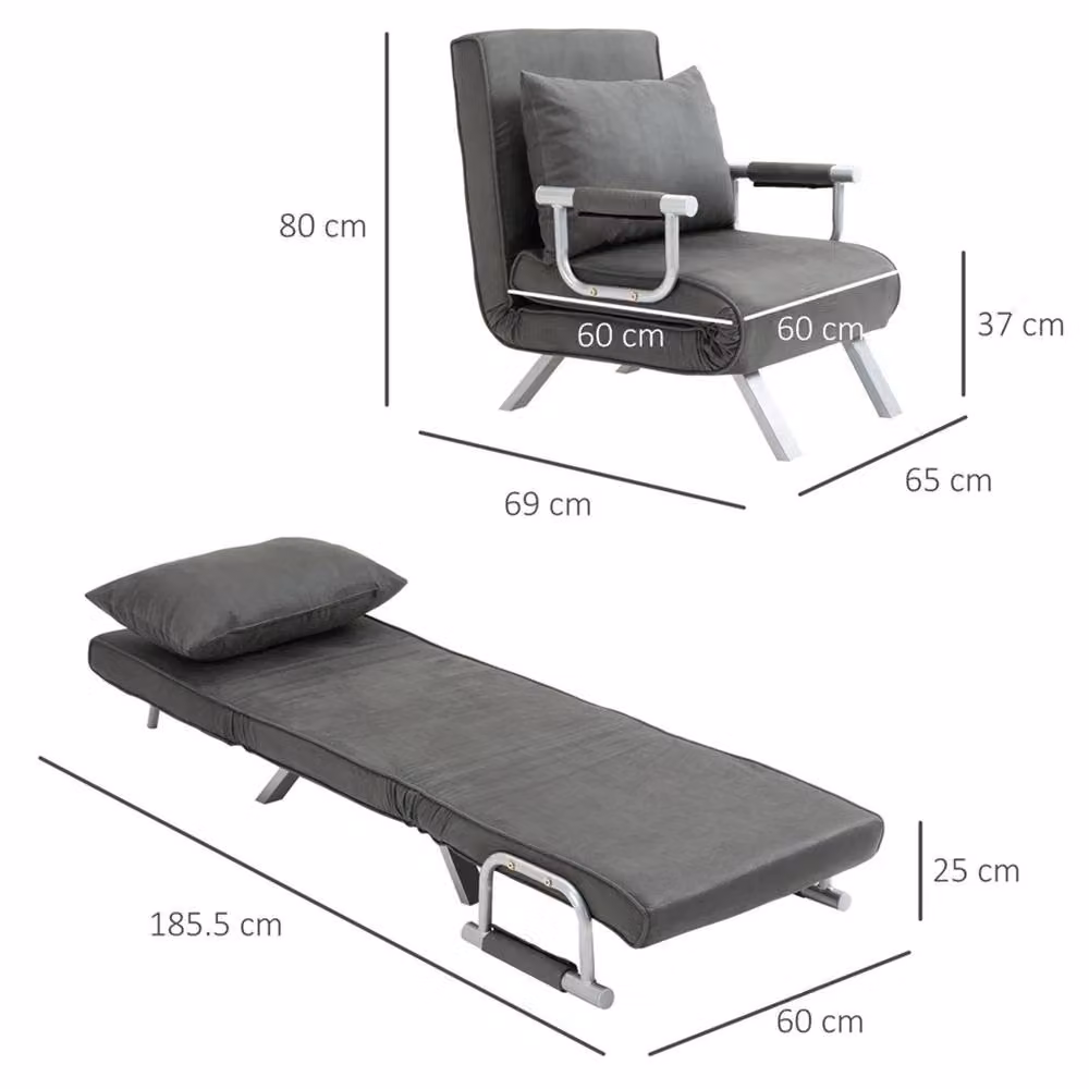 SPETLEK Grey Microfibre Single Chair Bed Armchair Sofa Bed with Armrests – 2