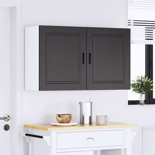 Berkfield Home Porto Black Kitchen Wall Cabinets, 2 Piece Set of Matt Engineered Wood Cabinets