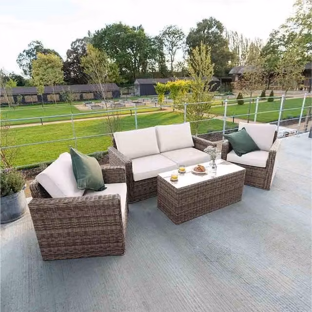 Primrose Rattan Iris 4 Seater Garden Sofa Set and Coffee Table in Beige