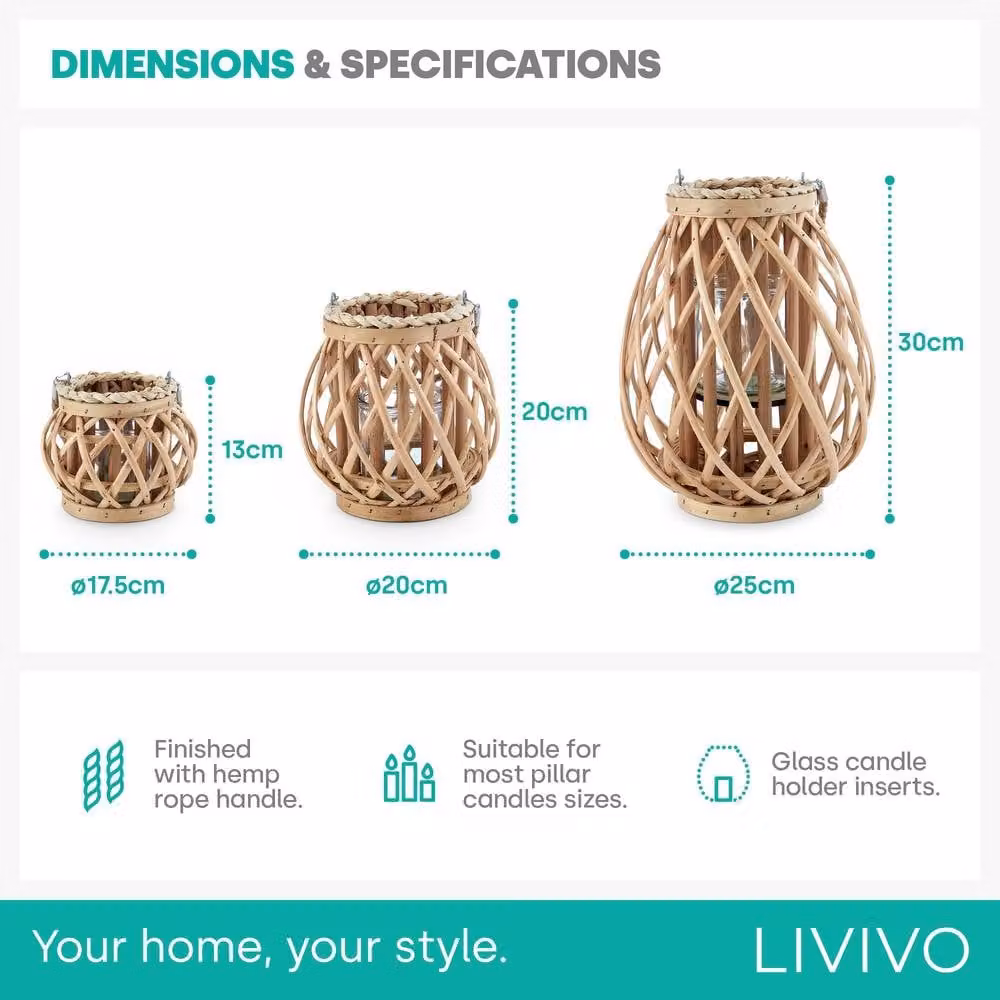LIVIVO Set of 3 Rustic Willow and Hemp Rope Candle Lanterns in Grey and Beige – 4