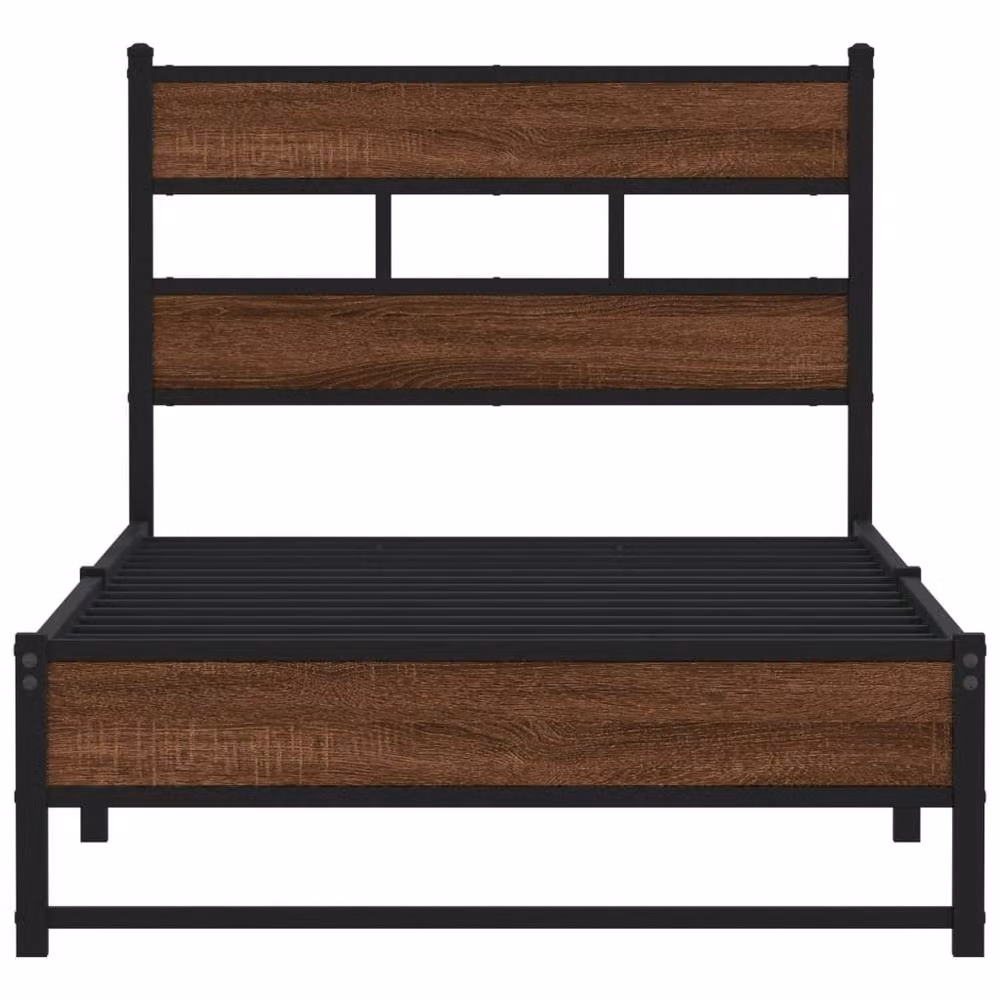 Berkfield Home Metal Bed Frame in Brown Oak, W: 100 cm, D: 200 cm – 4