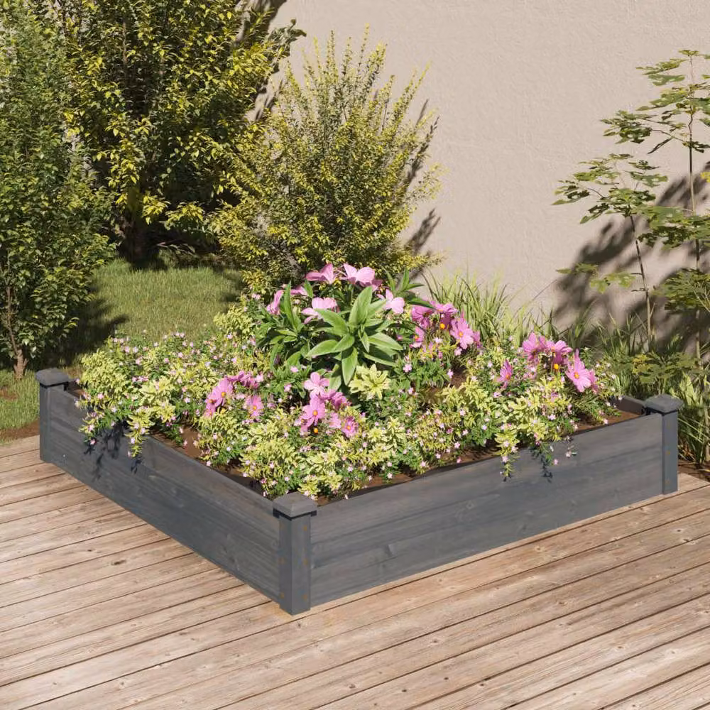 Berkfield Home Garden Raised Bed with Liner in Grey, Solid Wood Fir, W/D/H: 120 x 120 x 25 cm – 2