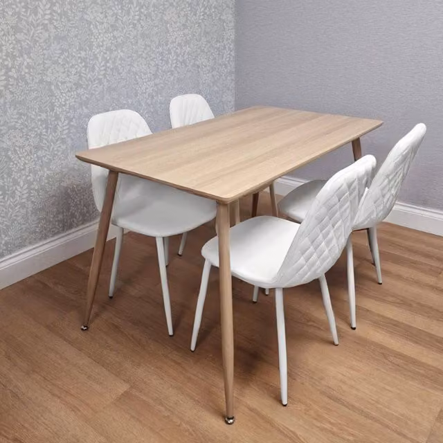 KOSY KOALA Modern Wood Effect Dining Table Set with 4 Geometric Pattern Chairs in White, Beige and Brown, W/D/H: 120 x 70 x 75 cm