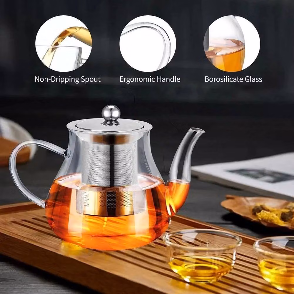 PAWNORA Heat Resistant Glass Teapot with Infuser, 800ml, Clear – 3