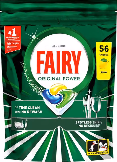 Fairy Original Power All-in-One Dishwasher Tablets, 56 Count